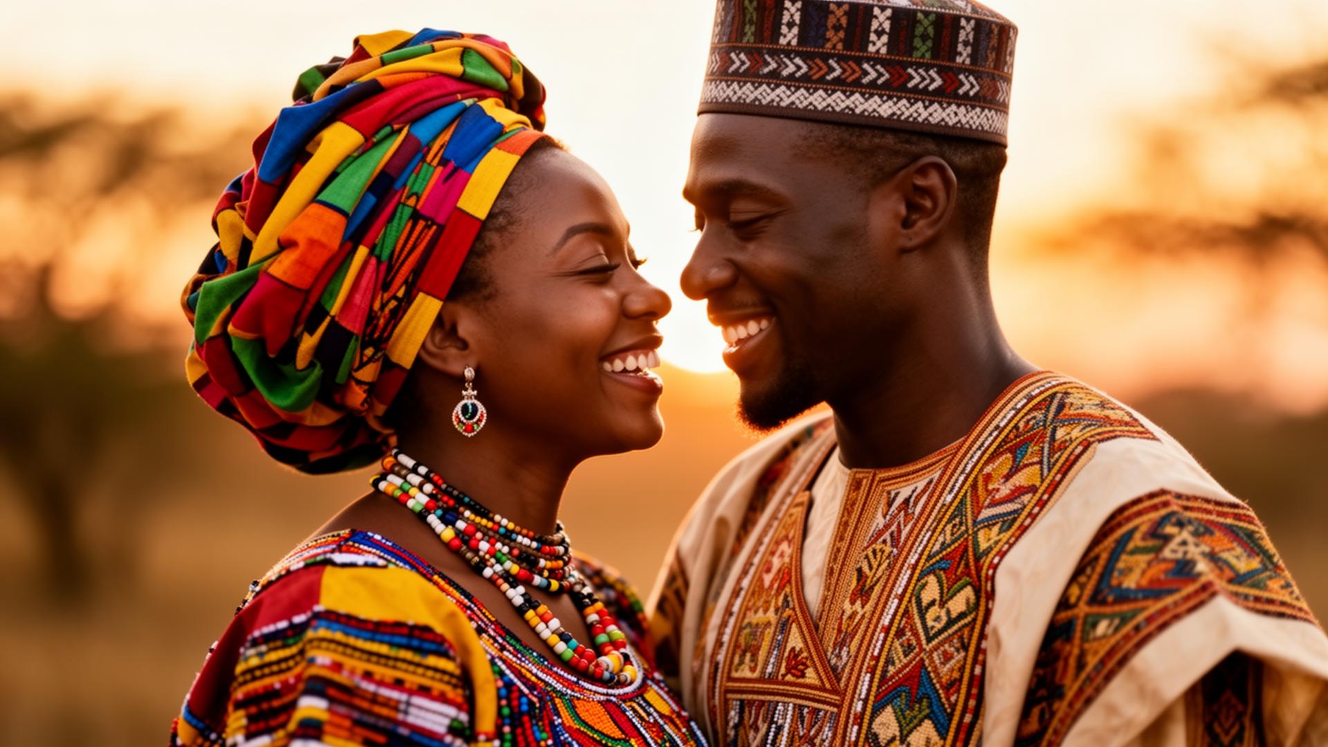African couple in traditional native attire celebrating love